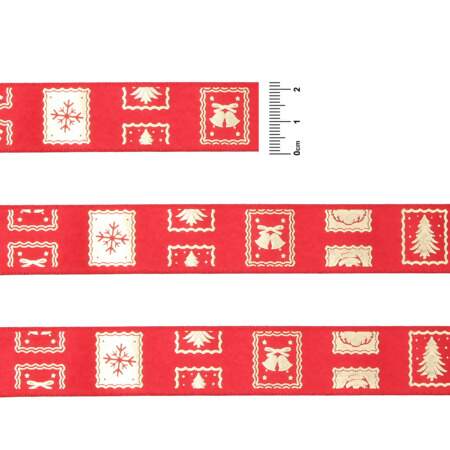 Fita de Cetim Natal Progresso ECF005H N.05 1122 Selos de Cartão Vermelho 10mts