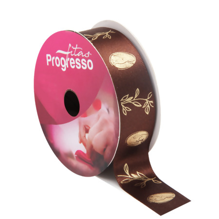 Fita de Cetim Páscoa Progresso ECF005H N.05 1111 Ovos Páscoa Marrom 10mts