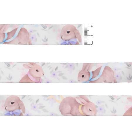 Fita de Cetim Páscoa Progresso ECF005TR N.05 232 Coelhos Floral 10mts