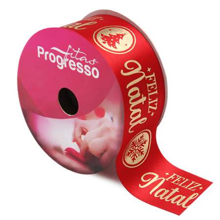Fita de Cetim Progresso N.07 ECF007H 060 Feliz Natal Vermelho 10mts