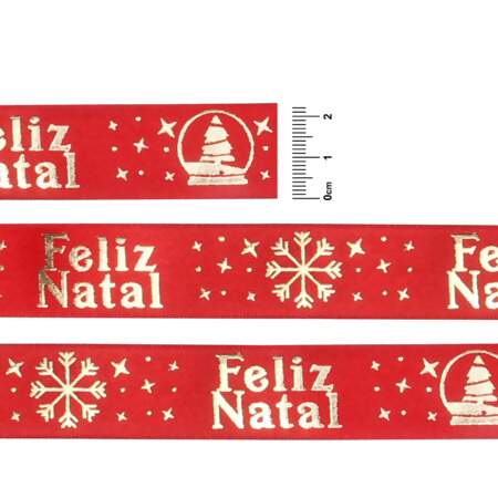 Fita de Cetim Progresso N.05 026 Feliz Natal Vermelho 10mts