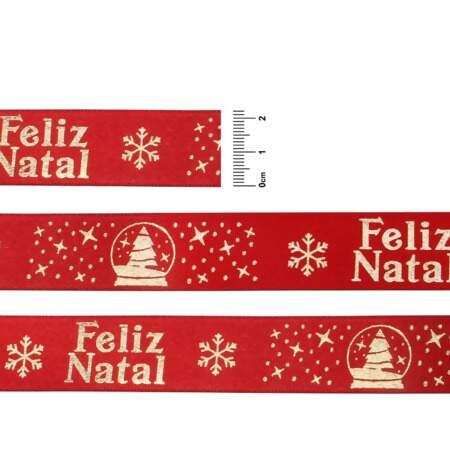 Fita de Cetim Progresso N.05 1079 Feliz Natal 10mts