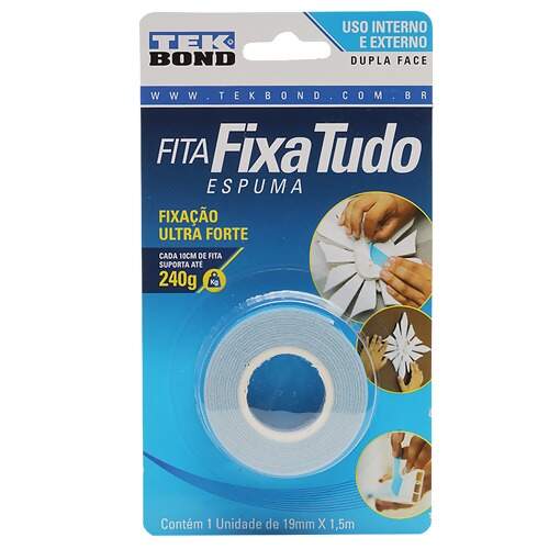 Fita Fixa Tudo de Espuma Tek Bond Dupla Face - 19mm x 1,5m