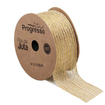 Fita de Juta com Fio de Lurex Progresso JLA009 Natural-Ouro 35mm 10mts
