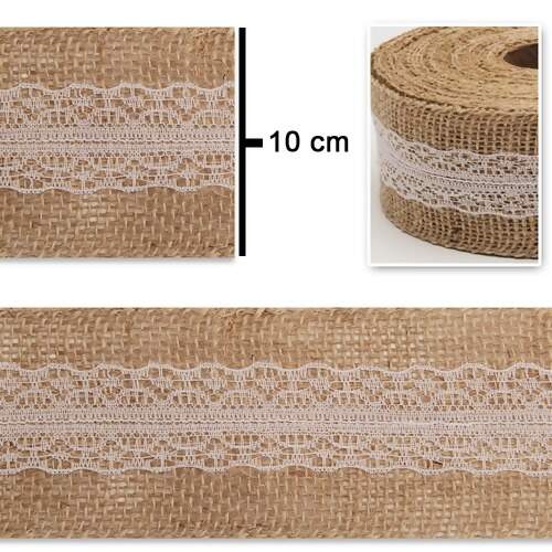 Fita de Juta Trama Fechada c/Renda 4844 Cor-31 Natural 10 cm x 9,5mts - 1 unidade