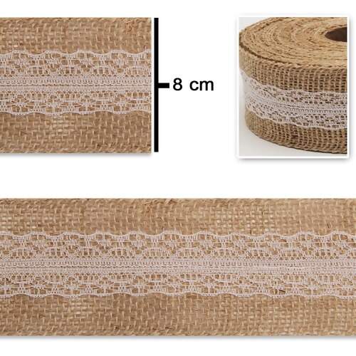 Fita de Juta Trama Fechada c/Renda 4845 Cor-31 Natural 8 cm x 9,5mts - 1 unidade