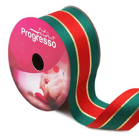 Fita Listrado Natalino Progresso N.09 001 Verde-Vermelho 36mm 10mts