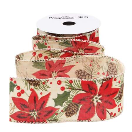 Fita de Natal Progresso Aramada Flor Natal 001 63mm 10mts