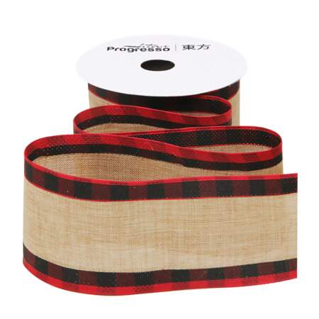 Fita de Natal Progresso Aramada Juta Xadrez 001 63mm 10mts