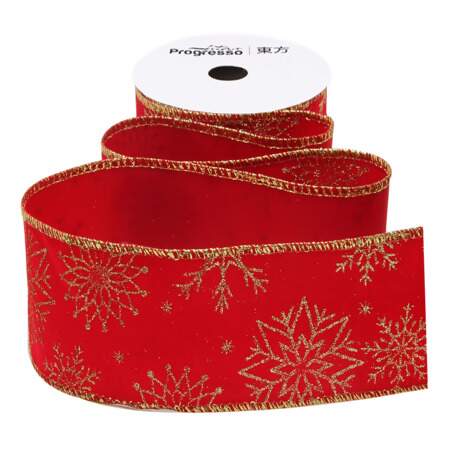 Fita de Natal Progresso Aramada Veludo Floco de Neve 209 63mm 10mts