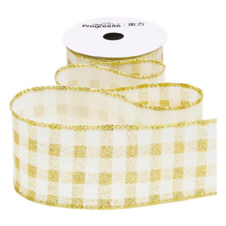 Fita de Natal Progresso Aramada Xadrez Dourado 203 63mm 10mts