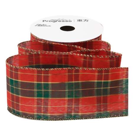 Fita de Natal Progresso Aramada Xadrez Natalino 001 XC026 63mm 10mts 