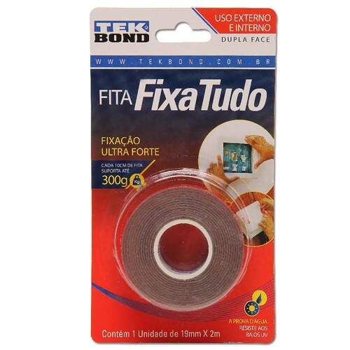 Fita Fixa Tudo Acrílica Tek Bond Dupla Face Cinza - 19mm x 2 mts ( Uso Externo e Interno)