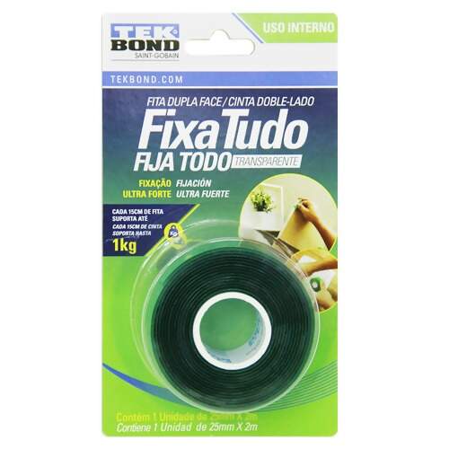 Fita Fixa Tudo Acrílica Tek Bond Dupla Face Transparente - 25mm x 2 mts ( Uso Interno)