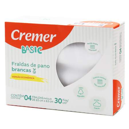 Fralda Cremer Basic Branca 65cmx63cm com 4 Und