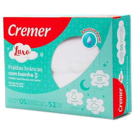 Fralda Cremer Luxo com Bainha 70x68cm com 5 Und