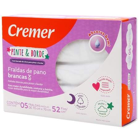 Fralda Cremer Pinte e Borde Branca 70x70cm com 5 Und