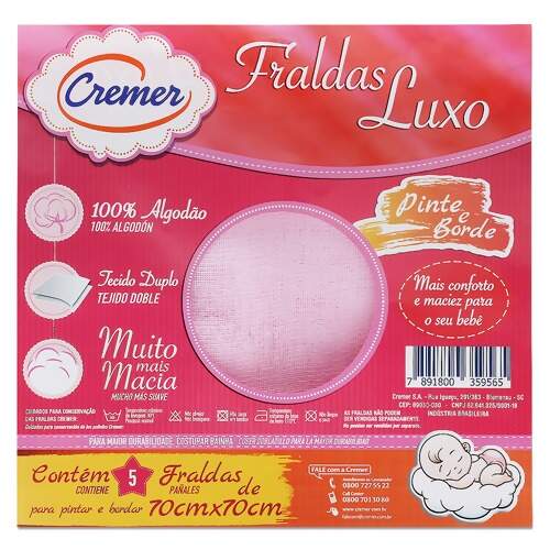 Fralda Cremer Luxo Pinte e Borde Menina 70x70cm c/5und