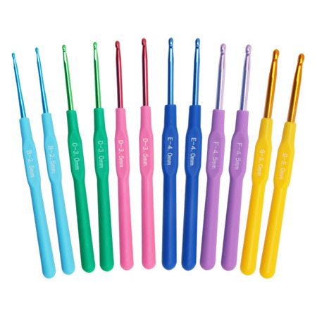 Kit Agulha de Crochê Alumínio Colorida Cabo Plástico com 12 Und