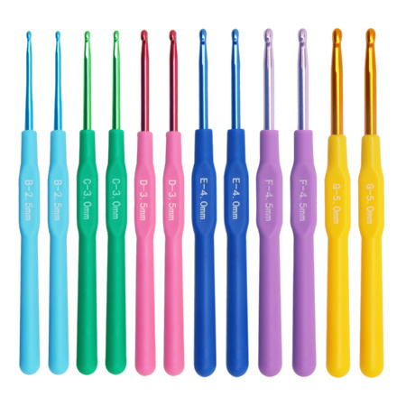 Kit Agulha de Crochê Alumínio Colorida Cabo Plástico com 12 Und