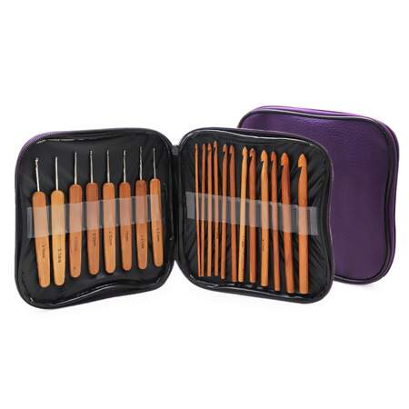 Kit Agulhas de Crochê Bambu Estojo Roxo com 20 Und