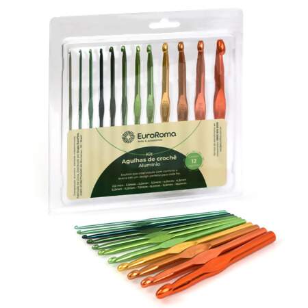 Kit Agulhas de Crochê Aluminio EuroRoma 12 Und