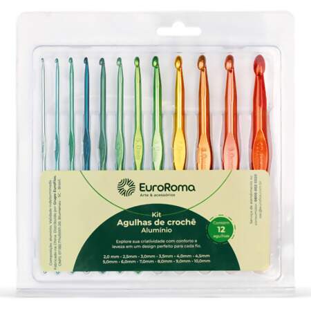 Kit Agulhas de Crochê Aluminio EuroRoma 12 Und