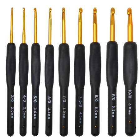 Kit Agulhas de Crochê Preto e Dourado Cabo Emborrachado 09 Und