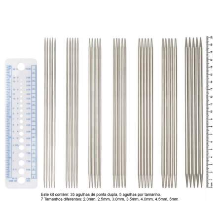 Kit Agulhas para Tricô Ponta Dupla de Aço 20cm 35 Und