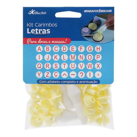 Kit Carimbo Letras para Confeitaria 1,5cm Amarelo 35 Peças