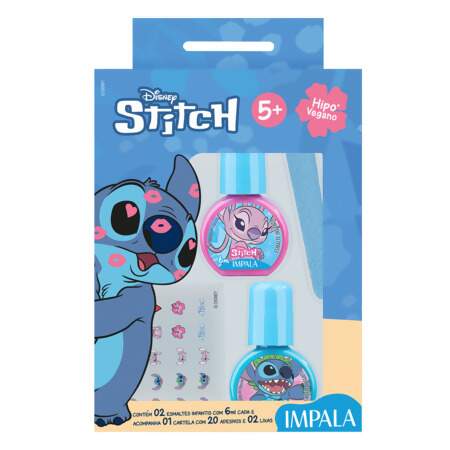 Kit Infantil Impala Stitch 2 Esmaltes com 2 Lixas e Adesivos de Unha