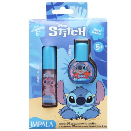 Kit Infantil Impala Disney Stitch Esmalte e Brilho Labial