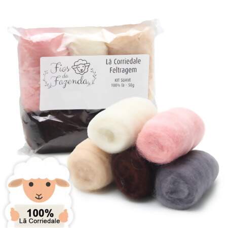 Kit de Lã Para Feltragem Corriedale 50g com 05 Und  Fios da Fazenda