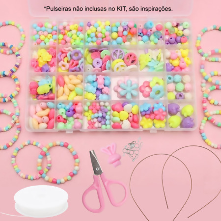 Kit Miçangas Acessórios e Tiara