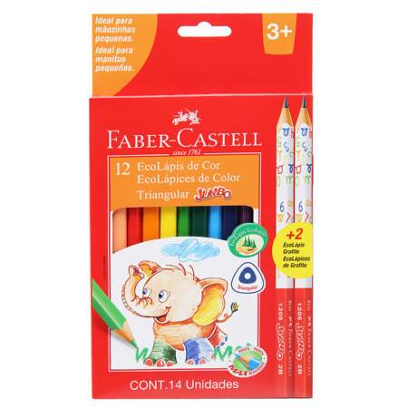 Lápis de Cor Jumbo Triangular Faber-Castell com 12 Cores + 2