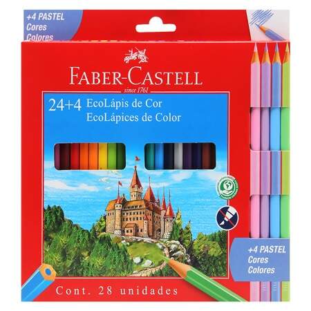 Lápis de Cor Faber-Castell com 24 Cores mais 4 Cores Pásteis