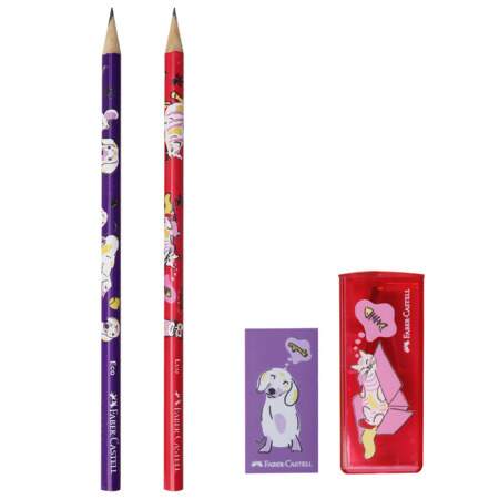 Lápis Grafite - Apontador e Borracha Faber-Castell Coleção Pets