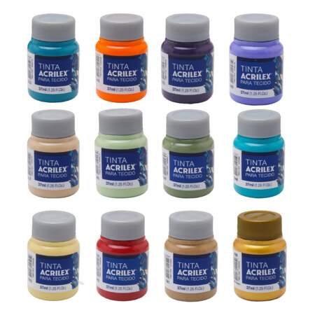 Maleta de Tinta para Tecido Acrilex com 12 Cores Edição Limitada