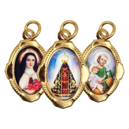 Medalha Pingente Religiosa Dourada com 10 Und