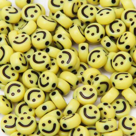 Miçanga de Smile Carinhas Redonda 07mm Amarela com 48g