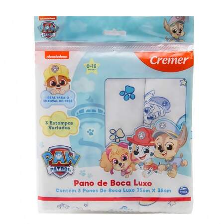 Pano de Boca Luxo Cremer Patrulha Canina 35x35cm com 03 Und