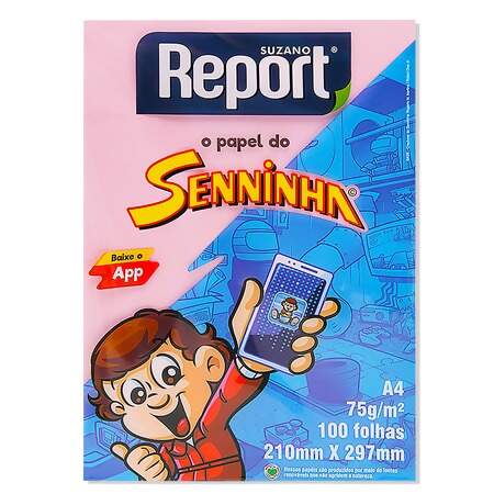 Papel Sulfite A4 Senninha Suzano Report 75g/m2 com 100 Folhas