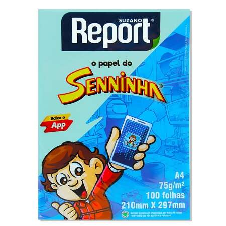 Papel Sulfite A4 Senninha Suzano Report 75g/m2 com 100 Folhas