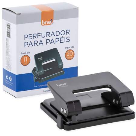 Perfurador de Papéis BRW de Metal 2 Furos PF2000 para até 20 folhas