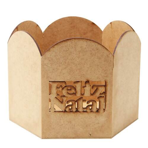 Porta Panetone de MDF Sextavado Feliz Natal Ref.313 17,5x15cm