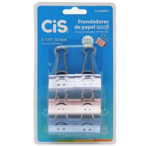 Prendedor de Papel Cis Emoji Tons Pastel 32mm Ref.112032 com 6 Und