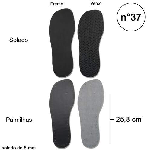 Sola para Chinelo EVA Adulto 8mm com Palmilha Veriline Preta Par