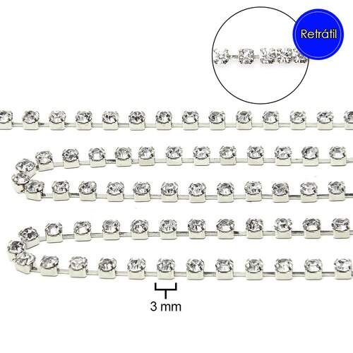 Strass Original 3mm SS14 Prata- Pacote c/ 1 metro