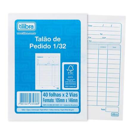 Talão de Pedido 1/32 Pequeno Tilibra 40x2 Vias com 50 Folhas