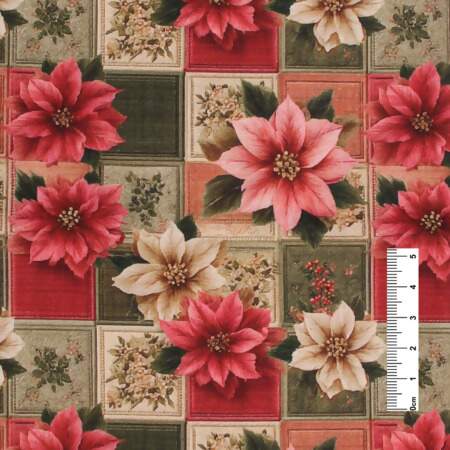 Tecido Patchwork Digital Fabricart DN368 Natal Encantado Flores 0,48x1,50mts